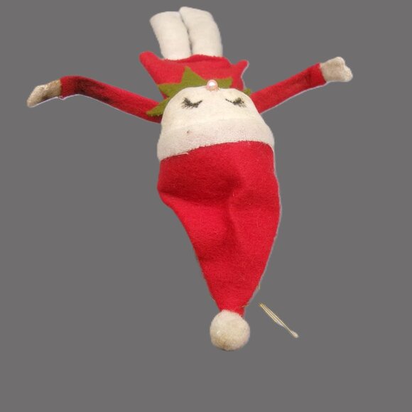 Vintage Snowbabies Pixie Elf Felted Flocked Christmas Ornament, Japan - Picture 4 of 6